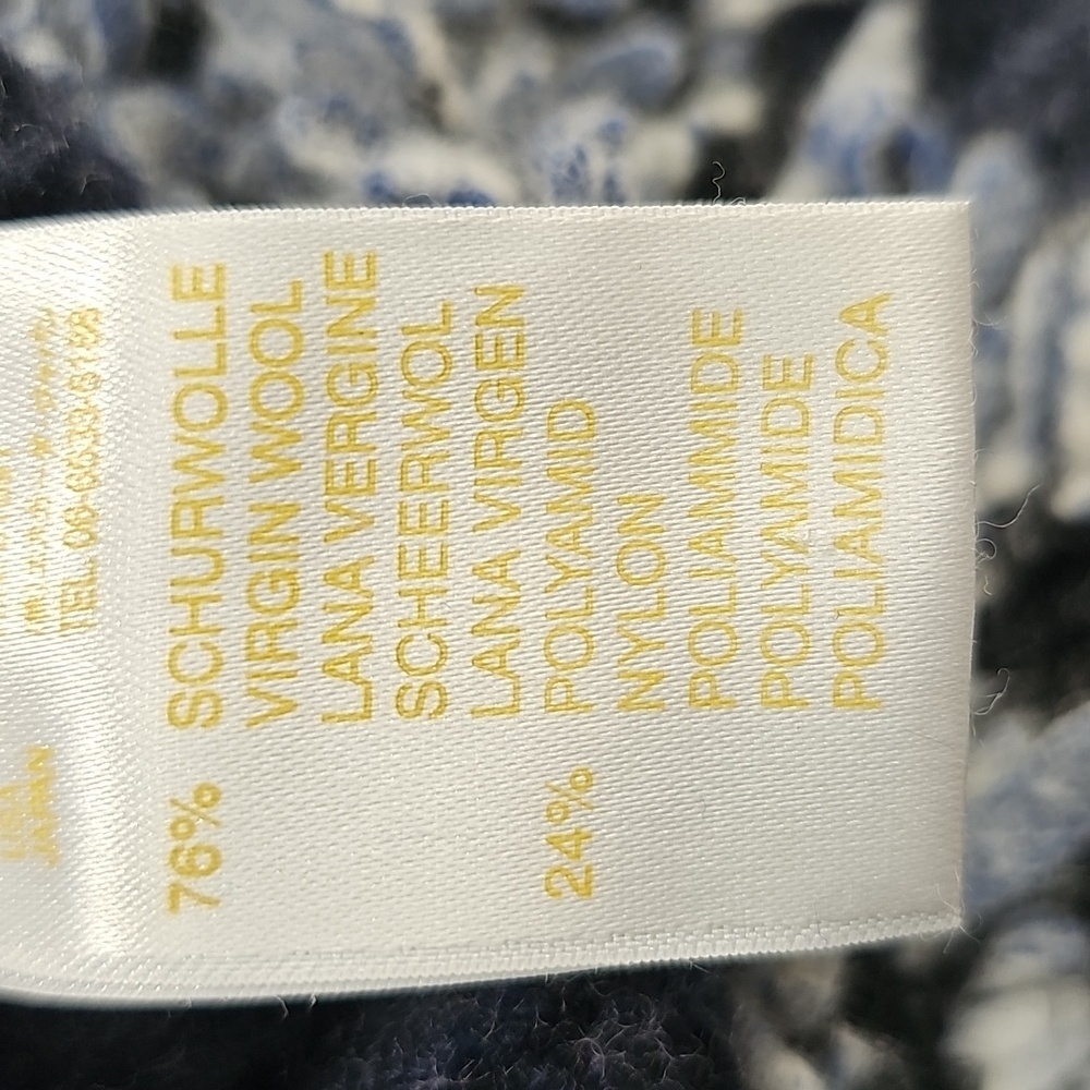 Escada Shaggy Cowl Neck Chunky Knit Pale Blue & Navy Abstract Sweater Wool Blend - Picture 7 of 12
